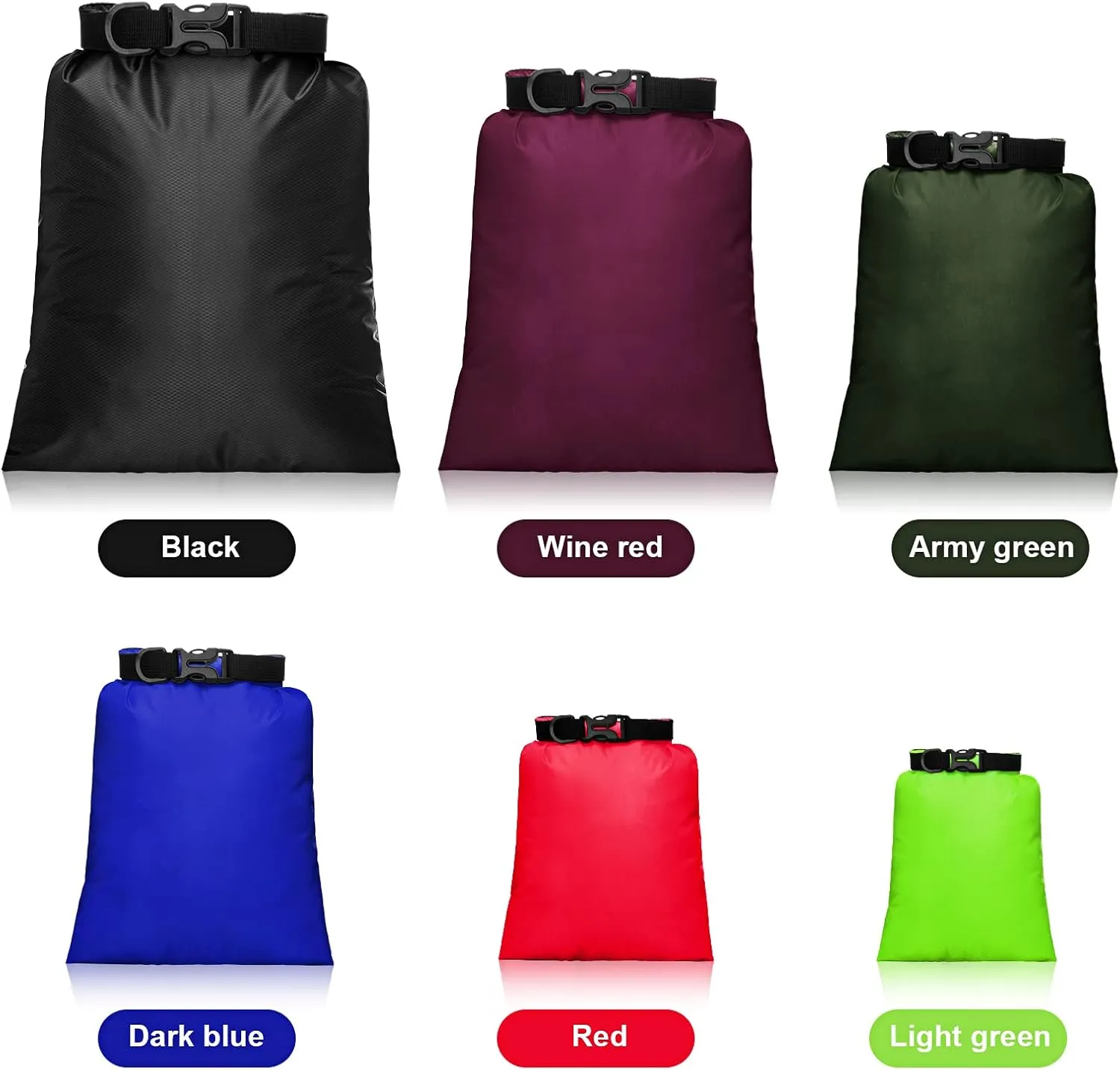Waterproof Dry Bag Set 15 L  8 L  5 L 4 L 3 L  2 L Lightweight Sacks and Long Adjustable Shoulder Strap for Kayaking, Rafting, Boating, Hiking, Camping (Dark Colors,6 Pcs)