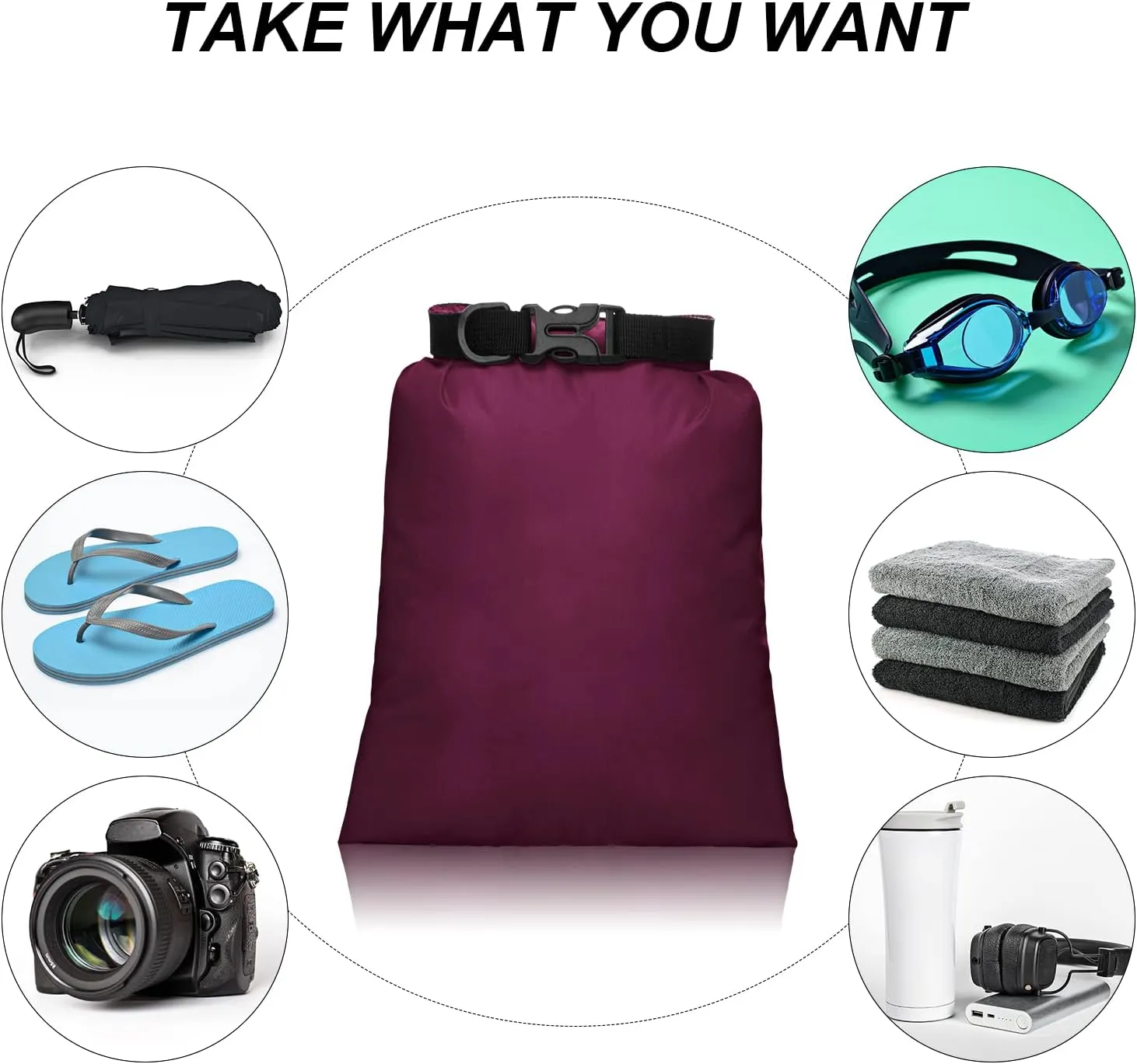 Waterproof Dry Bag Set 15 L  8 L  5 L 4 L 3 L  2 L Lightweight Sacks and Long Adjustable Shoulder Strap for Kayaking, Rafting, Boating, Hiking, Camping (Dark Colors,6 Pcs)