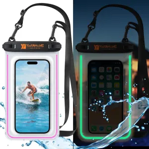 Waterproof Phone Pouch 2 Pack IPX8 100ft/30m Floating Case with Glow Strips for iPhone 16/15/14/13/12 Series & Samsung S25/S24/S23 Ultra and More up to 8.5" Beach Essentials (Red/Blue)