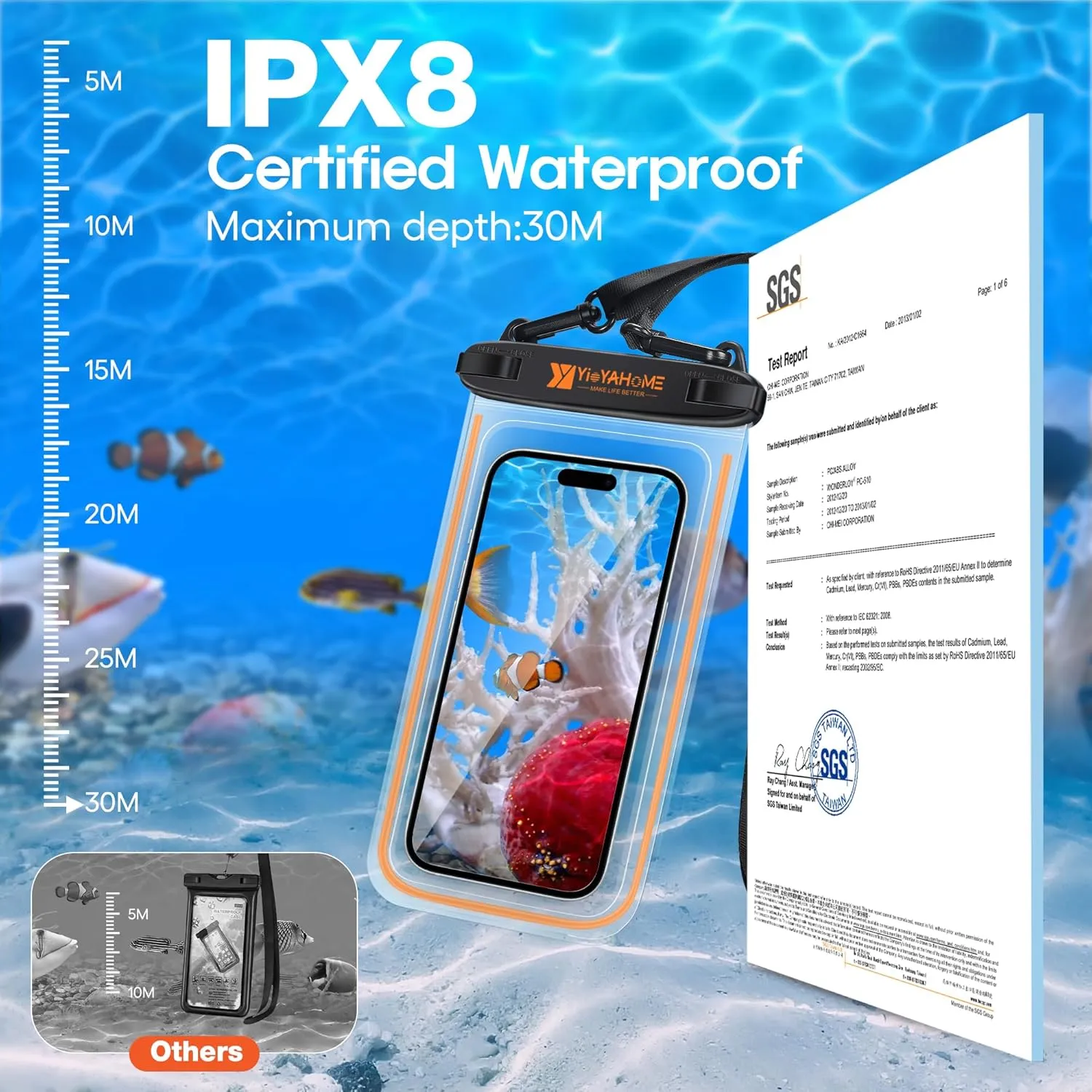Waterproof Phone Pouch 2 Pack IPX8 100ft/30m Floating Case with Glow Strips for iPhone 16/15/14/13/12 Series & Samsung S25/S24/S23 Ultra and More up to 8.5" Beach Essentials (Red/Blue)