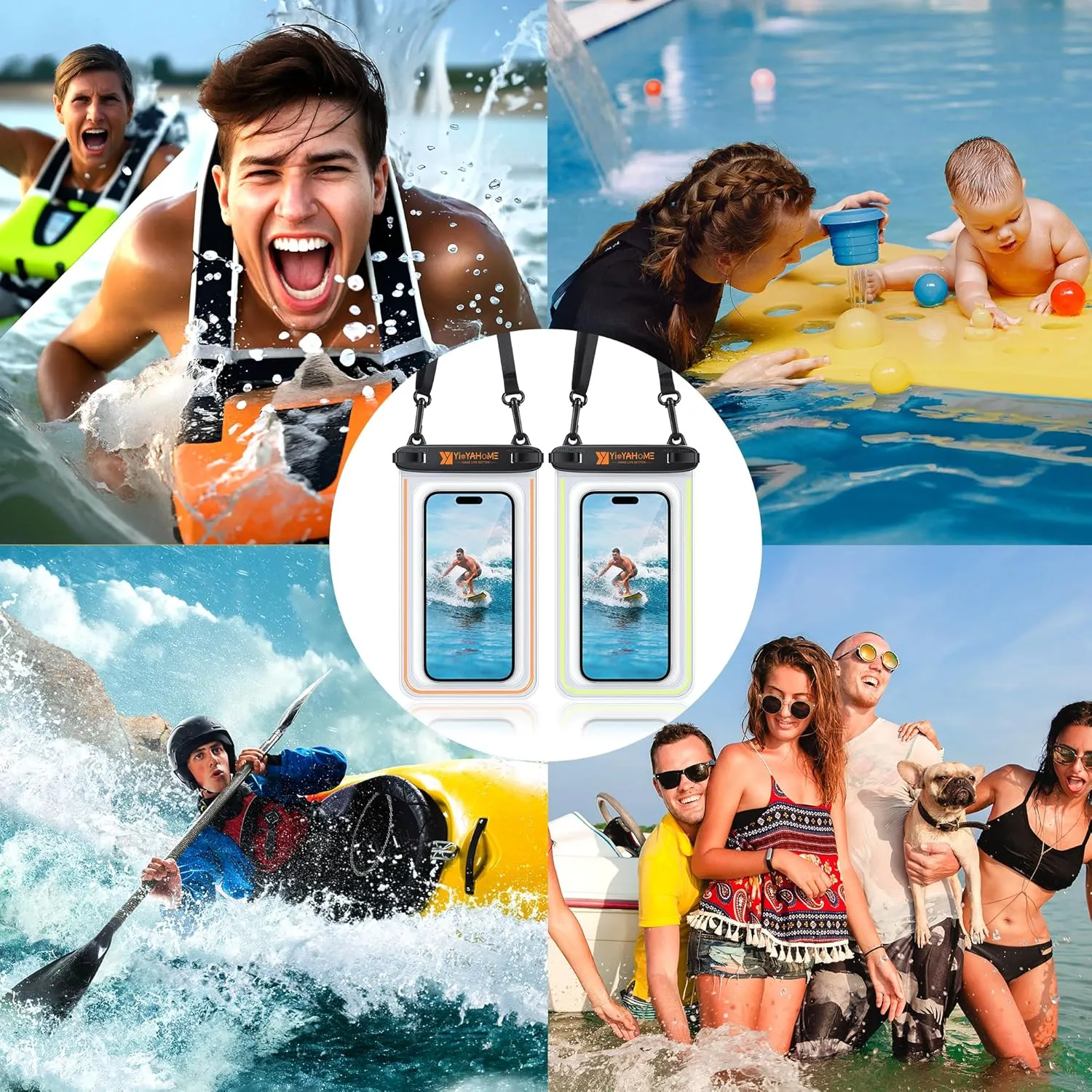 Waterproof Phone Pouch 2 Pack IPX8 100ft/30m Floating Case with Glow Strips for iPhone 16/15/14/13/12 Series & Samsung S25/S24/S23 Ultra and More up to 8.5" Beach Essentials (Red/Blue)