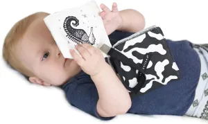Wee Gallery Crinkle Pages Stroller Toy, Ocean Animals - Travel Activity for Babies with Mirror, Sound, & Velcro Strap for Walks, Car Seat, Bag, Play Gym, Tummy Time - for Curious Baby, Newborn