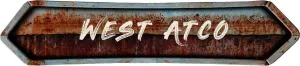 WEST ATCO City 4"x18" Brush Stroke Painted Lettering Rusty Double Point Antique Vintage Rustic Look Composite Aluminum Decor Sign