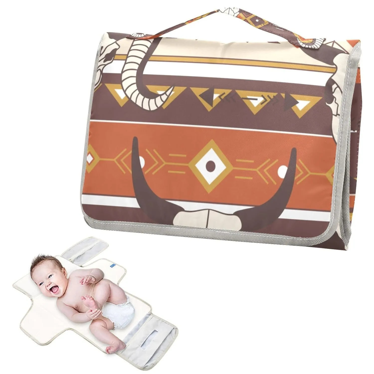 Western Aztec Baby Changing Pad - Waterproof Diaper Changing Pad with Built-in Pillow - Portable Travel Changing Mat for Newborn Girl & Boy