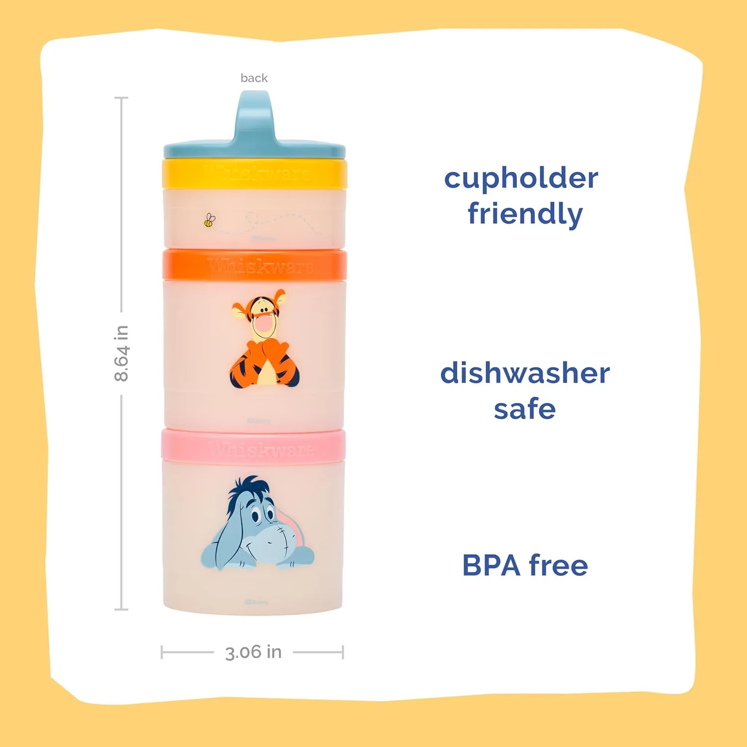 Whiskware Disney Winnie The Pooh Stackable Snack Containers for Kids and Toddlers, 3 Stackable Snack Cups for School and Travel, Sweet Like Honey, Pooh and Friends
