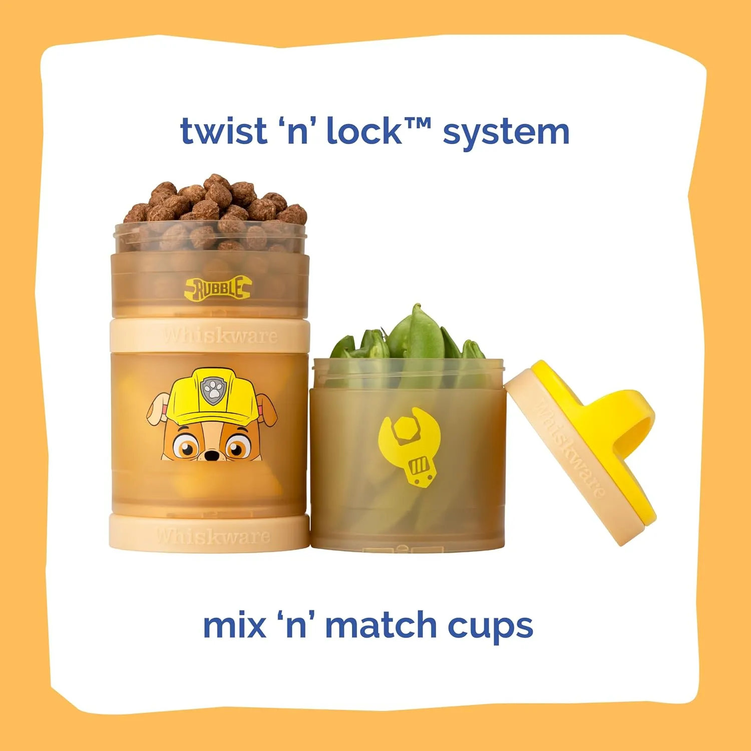 Whiskware Paw Patrol Stackable Snack Containers for Babies, Kids, and Toddlers, 3 Stackable Snack Cups for School and Travel, Formula and Cupholder Friendly, Rubble