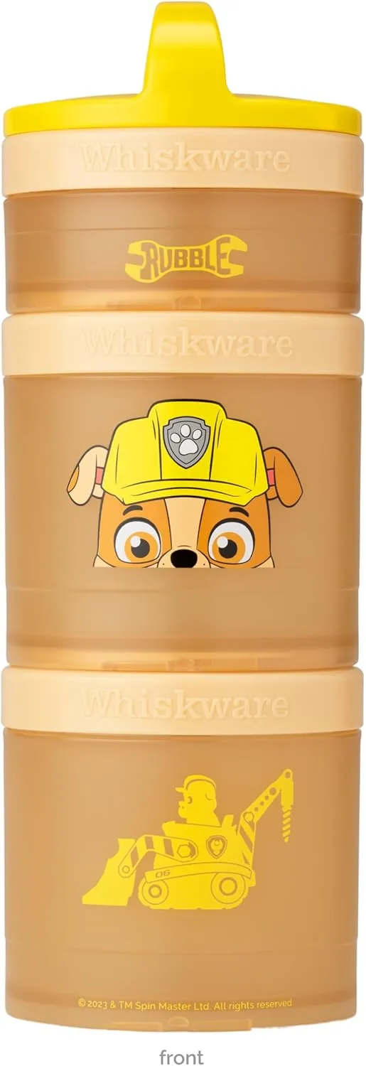 Whiskware Paw Patrol Stackable Snack Containers for Babies, Kids, and Toddlers, 3 Stackable Snack Cups for School and Travel, Formula and Cupholder Friendly, Rubble