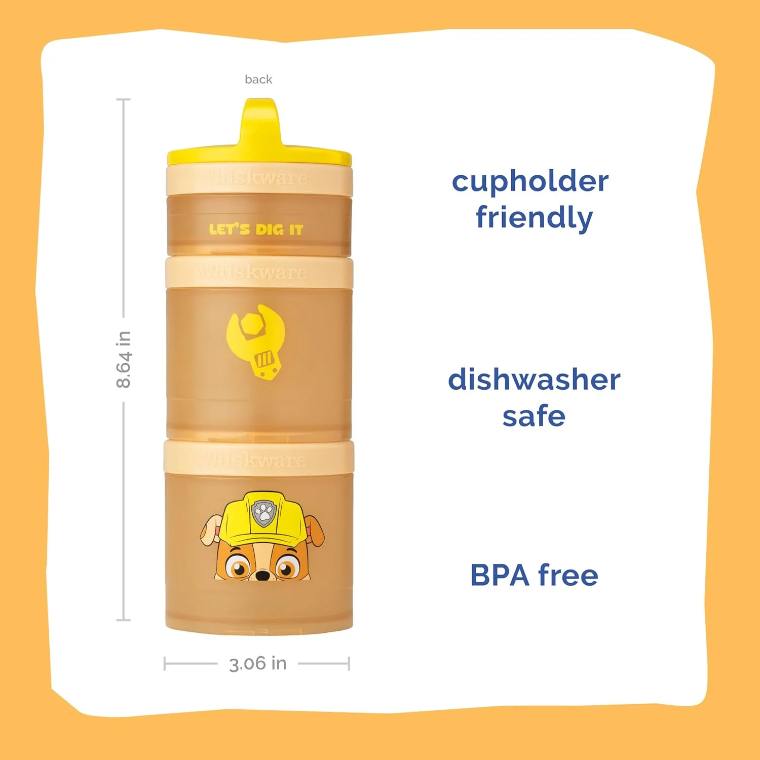Whiskware Paw Patrol Stackable Snack Containers for Babies, Kids, and Toddlers, 3 Stackable Snack Cups for School and Travel, Formula and Cupholder Friendly, Rubble