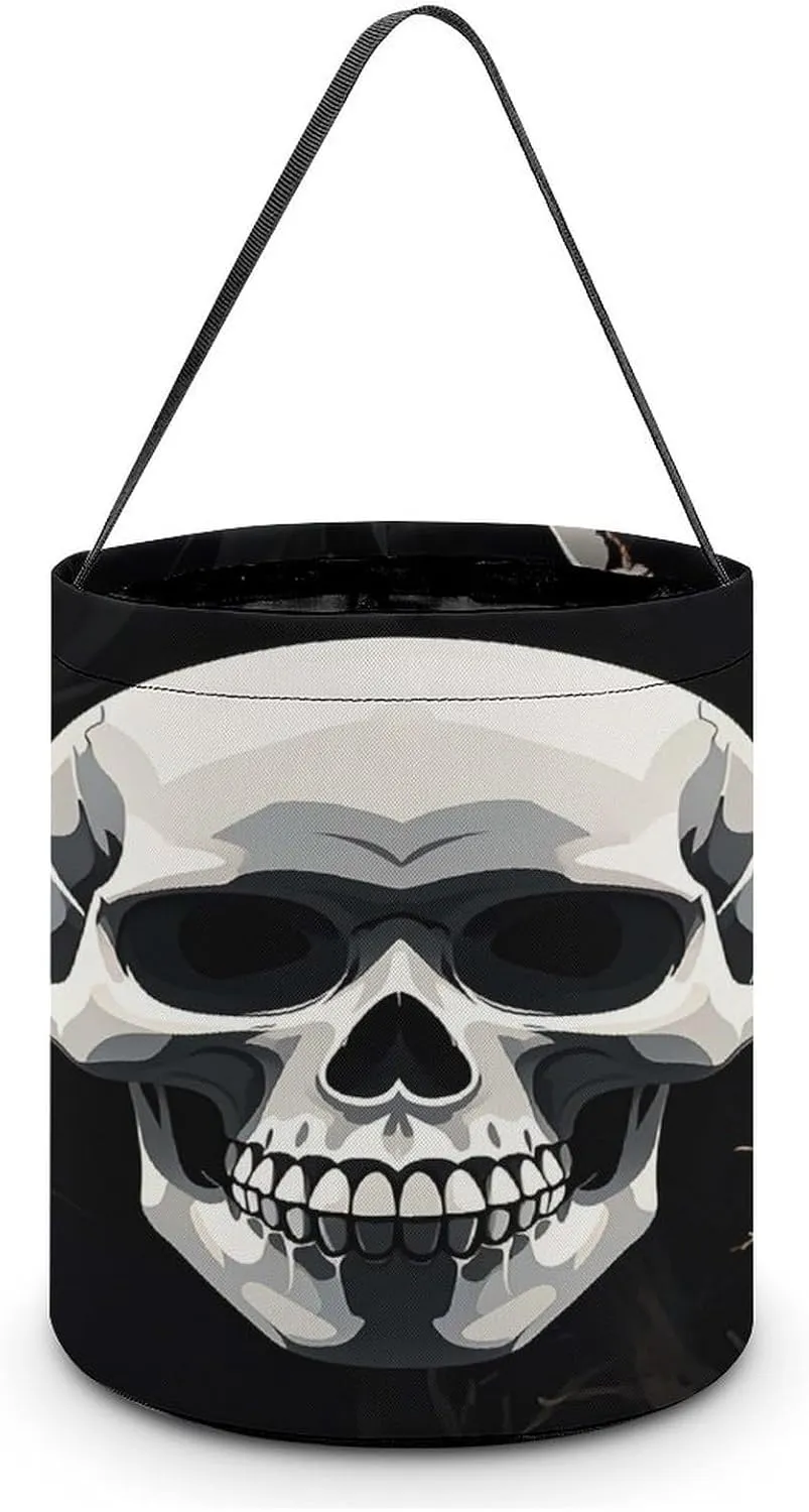 White Skeletons Halloween Tote Candy Bag Candy Basket Candy Bucket Gift Bag for Halloween Party