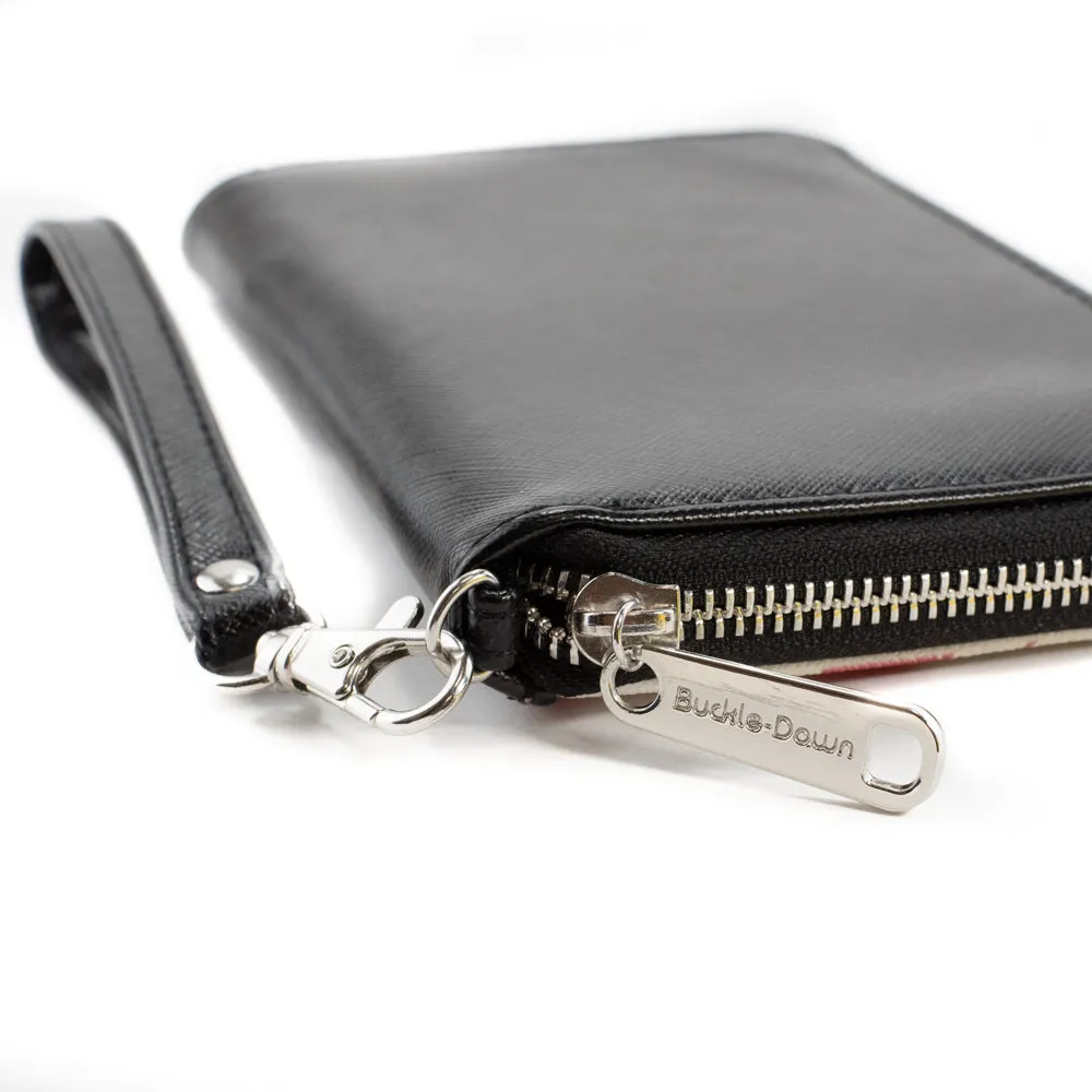 Wholesale PU Zip Around Wallet Rectangle - Ford Mustang w/Bars CORNER w/Text Black