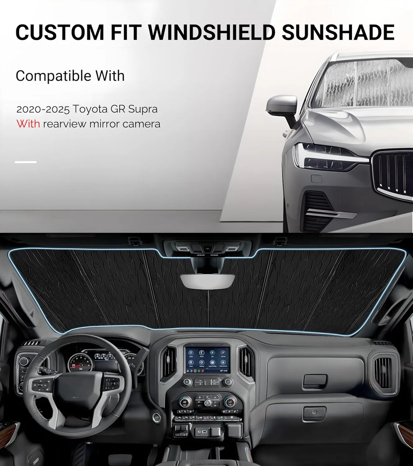 Windshield Sun Shade for Toyota GR Supra 2020-2025 with Rearview Mirror Camera - AstraGuard