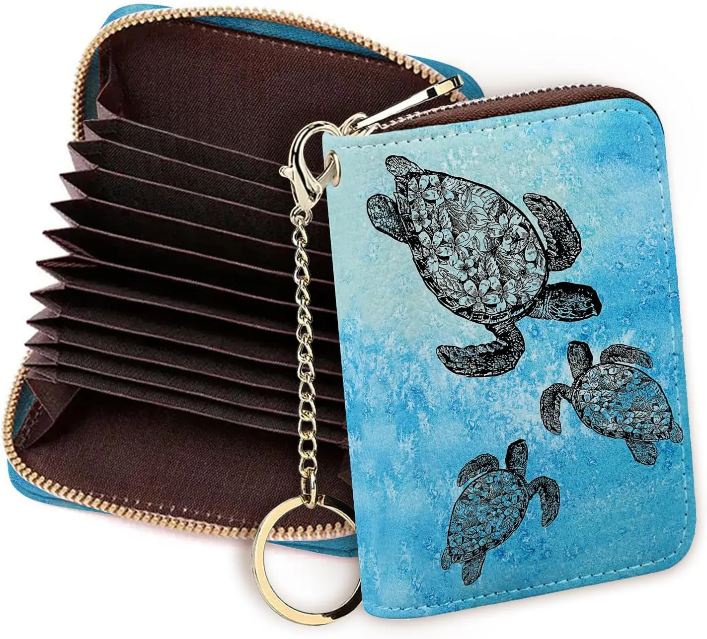 WIRESTER Leather Mini Purse Credit Card Holder Wallet, RFID Blocking Card Holder, Zipper Keychain Card Wallet Organizer Case