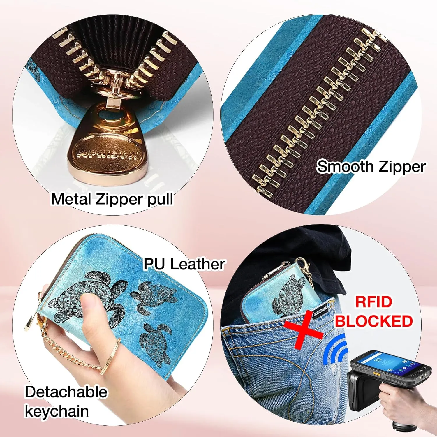 WIRESTER Leather Mini Purse Credit Card Holder Wallet, RFID Blocking Card Holder, Zipper Keychain Card Wallet Organizer Case