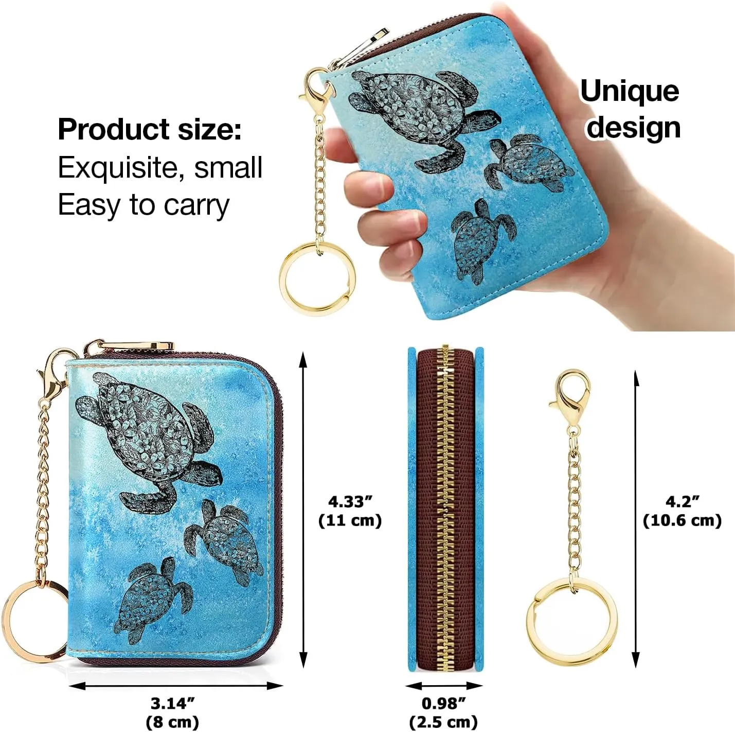 WIRESTER Leather Mini Purse Credit Card Holder Wallet, RFID Blocking Card Holder, Zipper Keychain Card Wallet Organizer Case