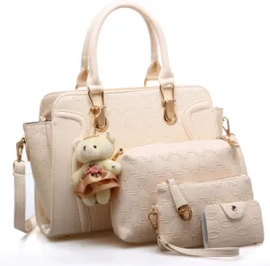 Women 4PCS Tote Satchel Shoulder Bag PU Top Handle Bag Clutch Card Holder