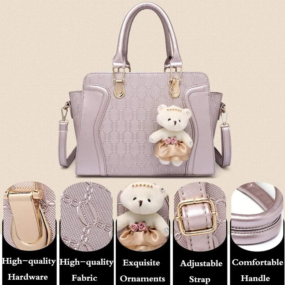 Women 4PCS Tote Satchel Shoulder Bag PU Top Handle Bag Clutch Card Holder