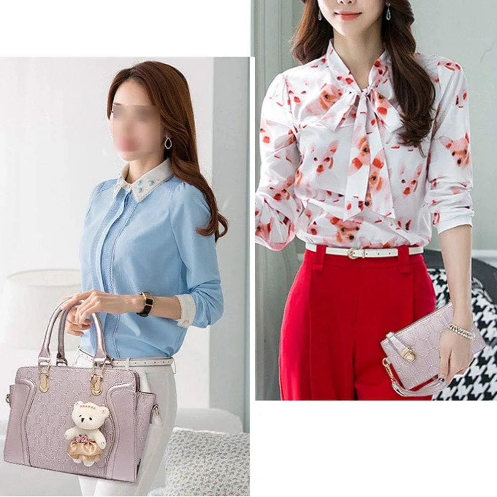 Women 4PCS Tote Satchel Shoulder Bag PU Top Handle Bag Clutch Card Holder