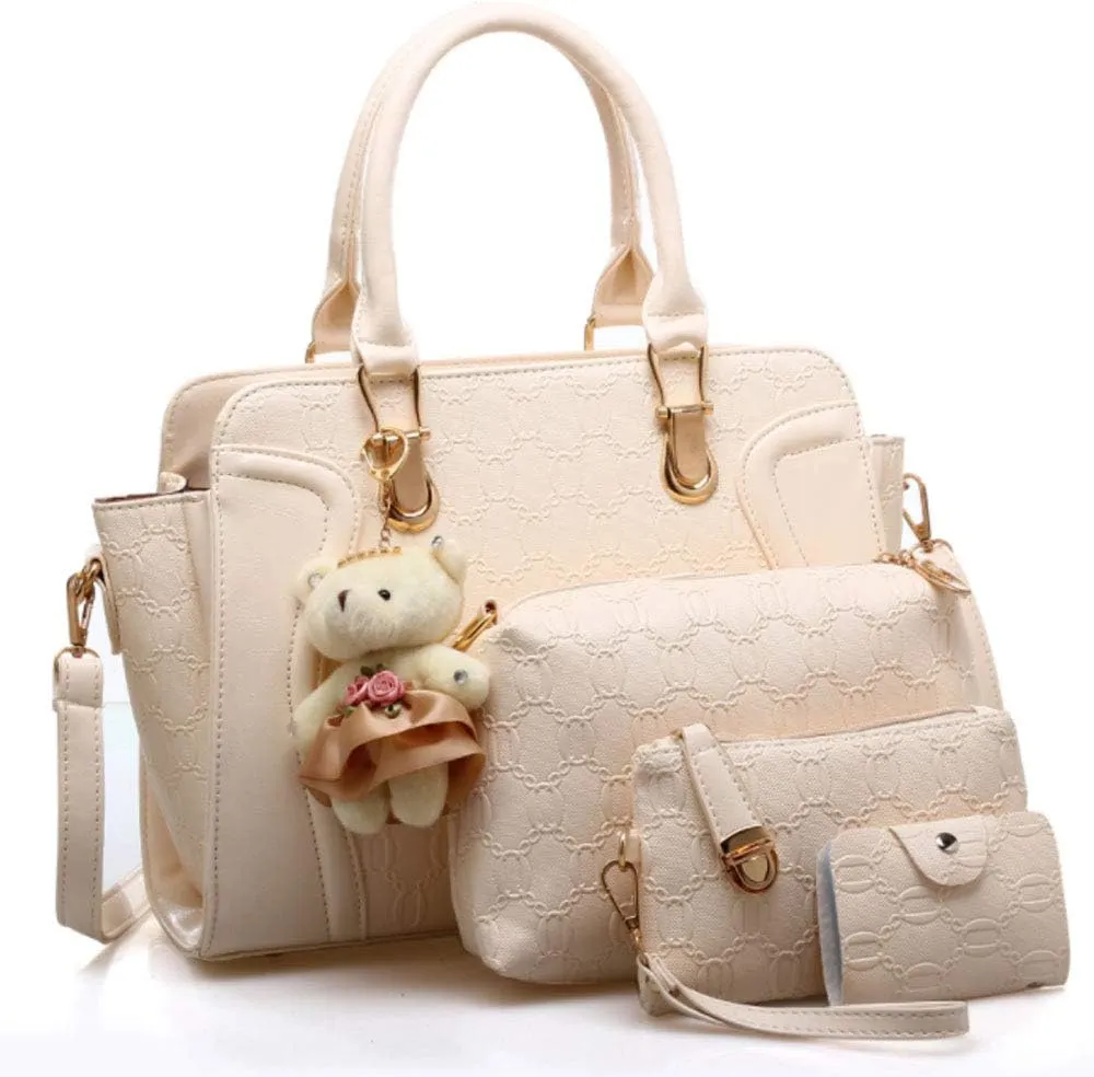 Women 4PCS Tote Satchel Shoulder Bag PU Top Handle Bag Clutch Card Holder