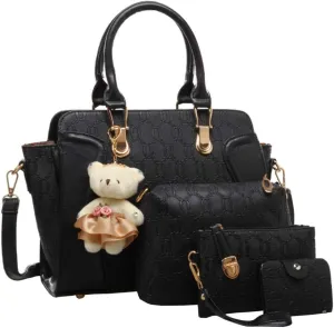 Women 4PCS Tote Satchel Shoulder Bag PU Top Handle Bag Clutch Card Holder