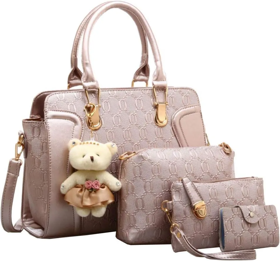 Women 4PCS Tote Satchel Shoulder Bag PU Top Handle Bag Clutch Card Holder