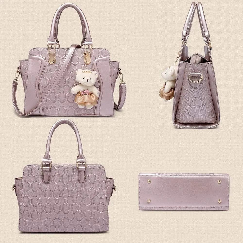 Women 4PCS Tote Satchel Shoulder Bag PU Top Handle Bag Clutch Card Holder