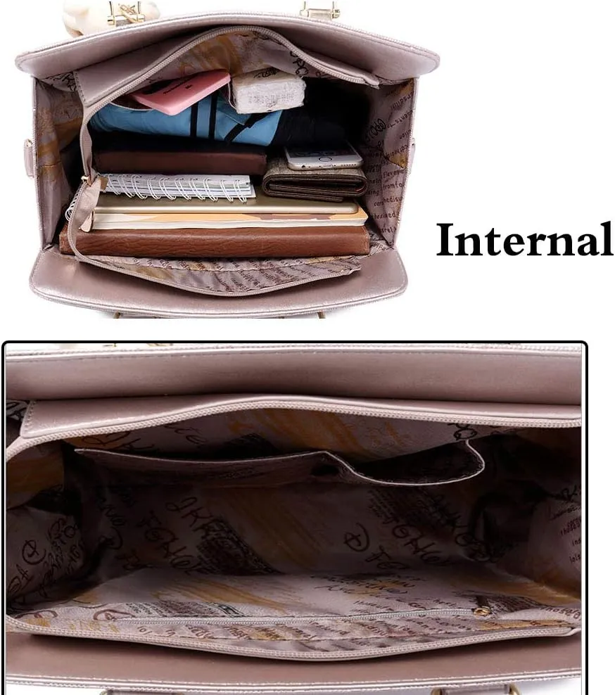 Women 4PCS Tote Satchel Shoulder Bag PU Top Handle Bag Clutch Card Holder