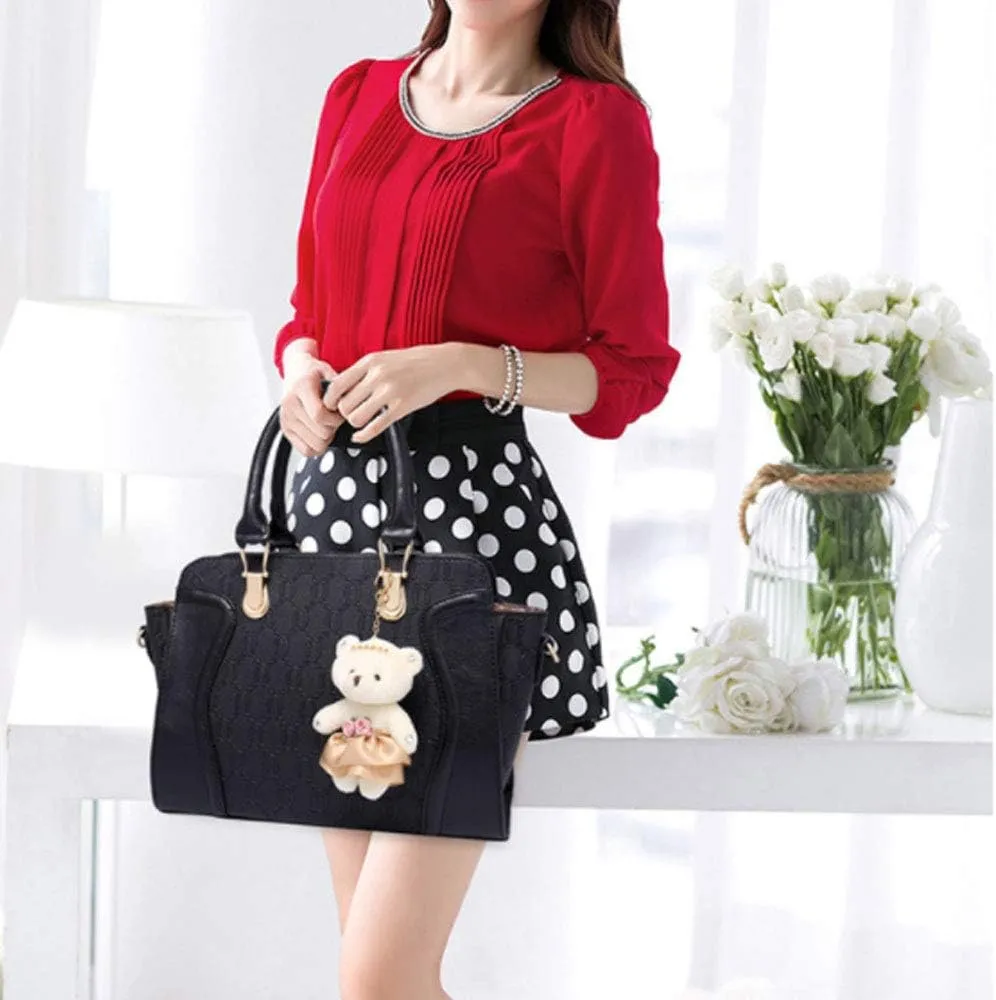 Women 4PCS Tote Satchel Shoulder Bag PU Top Handle Bag Clutch Card Holder