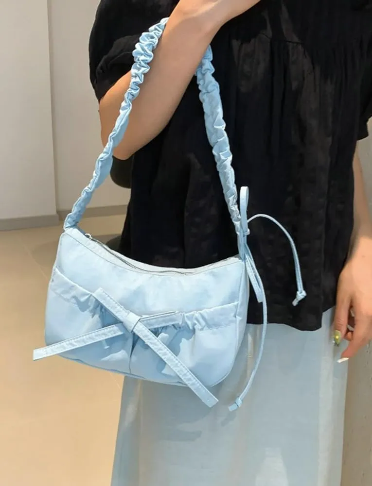 Women Bowknot Shoulder Bag Trendy Nylon Hobo Bag Tote Bag Cute Top Handle Handbag Purse