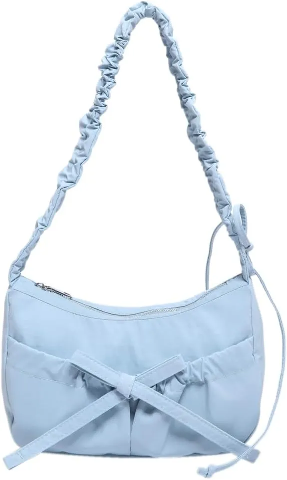 Women Bowknot Shoulder Bag Trendy Nylon Hobo Bag Tote Bag Cute Top Handle Handbag Purse