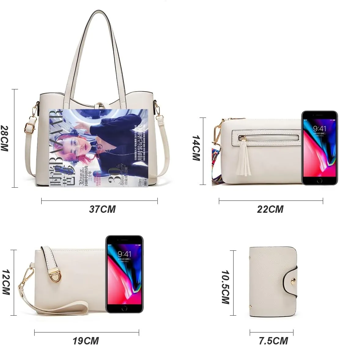 Women Fashion Handbags Wallet Tote Bag Shoulder Bag Top Handle Satchel Purse Set 4pcs
