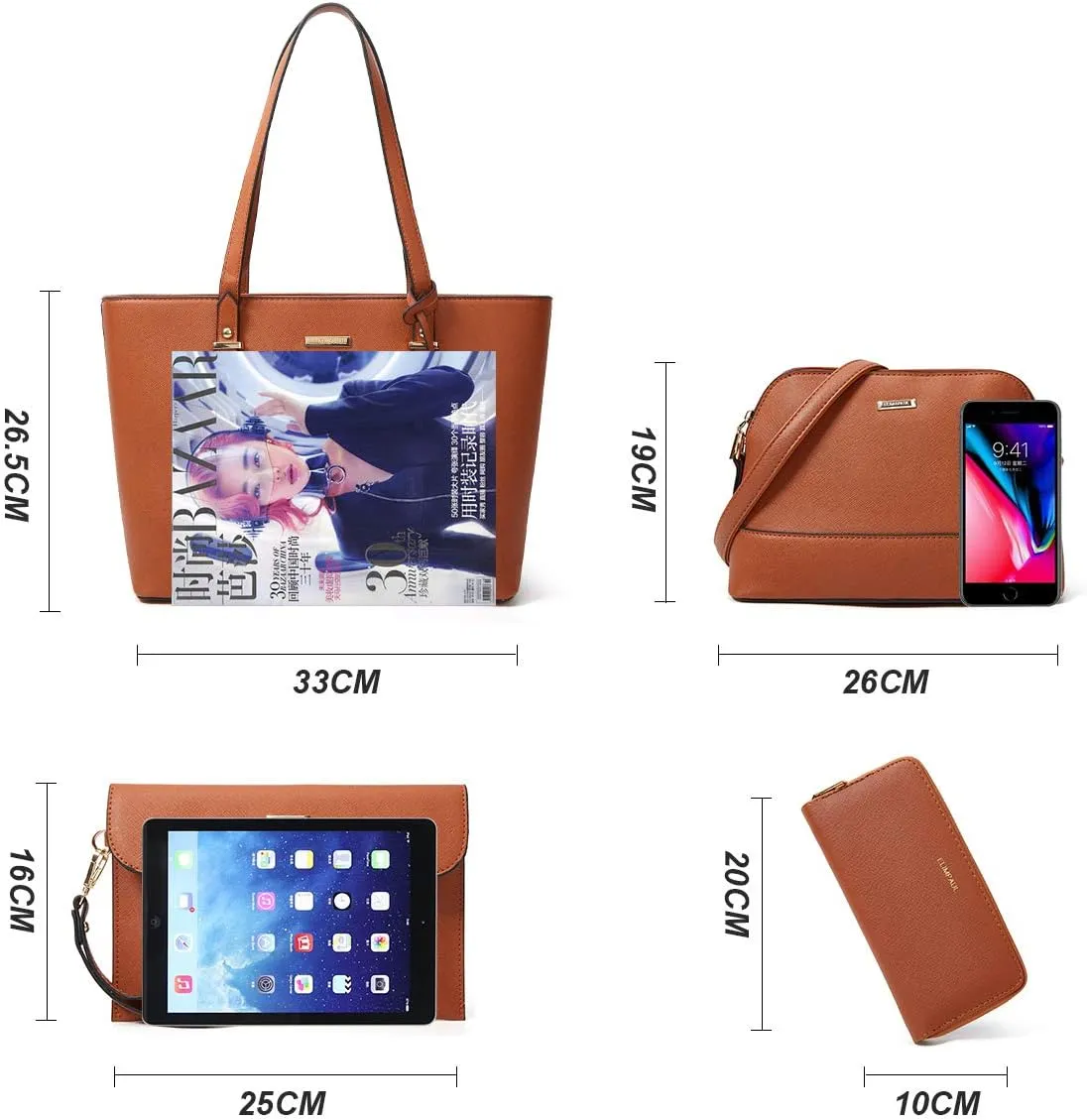 Women Fashion Handbags Wallet Tote Bag Shoulder Bag Top Handle Satchel Purse Set 4pcs