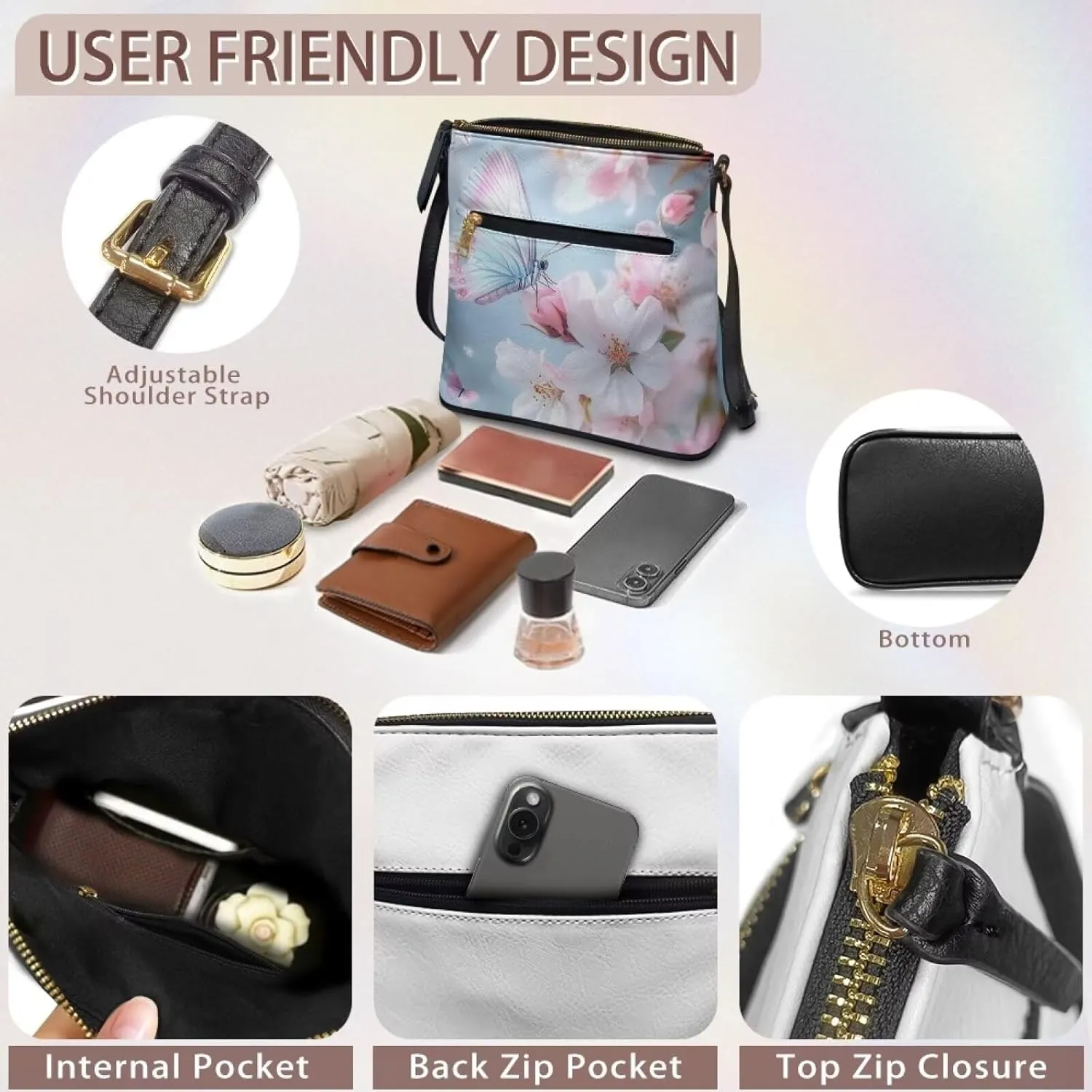 Women Hobo Bag Crossbody Multi Pockets Satchel Purse Leather Shoulder Bag with Adjustable Strap