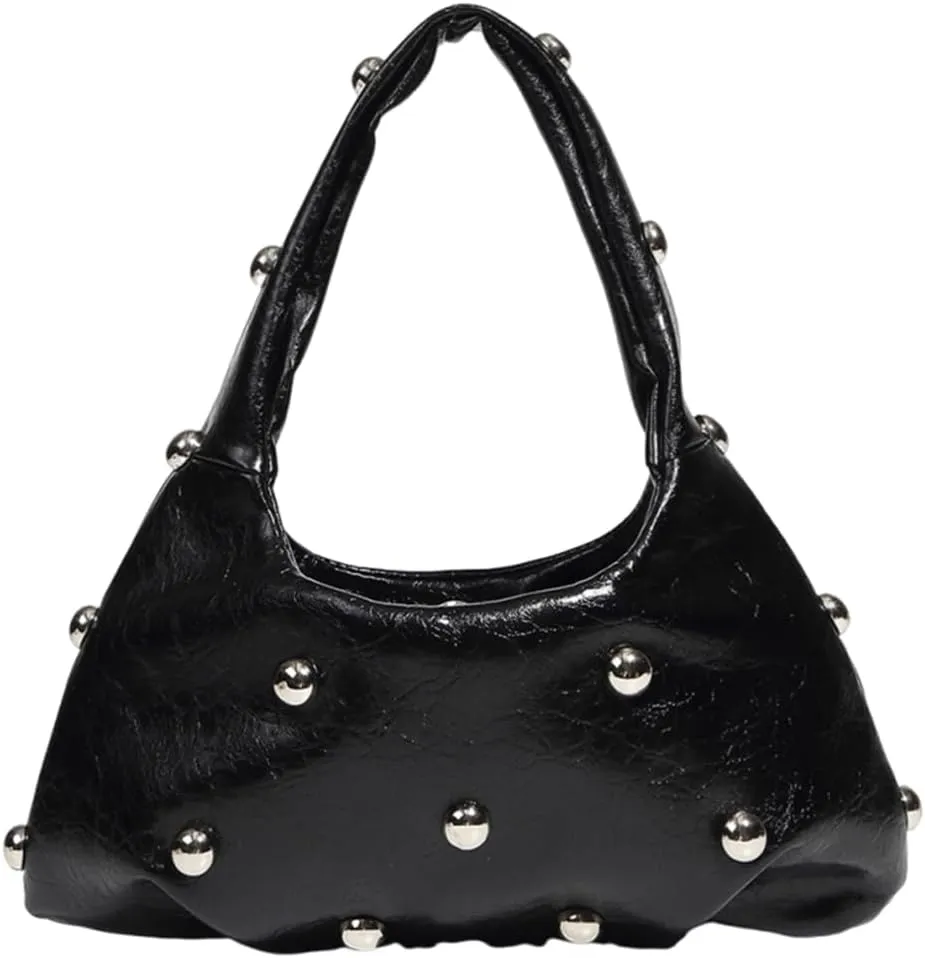 Women PU Punk Underarm Bag Large Capacity Rivet Shoulder Purse Hasp Closure Cool Style Armpit Bag Vintage Carrying
