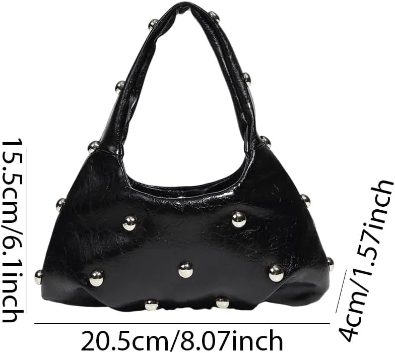 Women PU Punk Underarm Bag Large Capacity Rivet Shoulder Purse Hasp Closure Cool Style Armpit Bag Vintage Carrying
