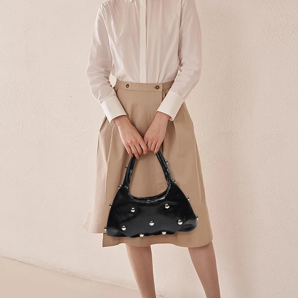 Women PU Punk Underarm Bag Large Capacity Rivet Shoulder Purse Hasp Closure Cool Style Armpit Bag Vintage Carrying