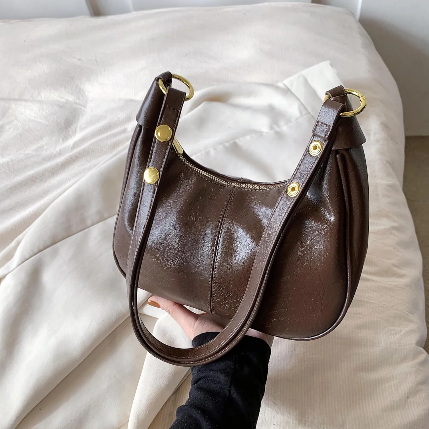 Women Shoulder Bag PU Leather Hobo Bag Vintage Trend Underarm Purse with Adjustable Strap