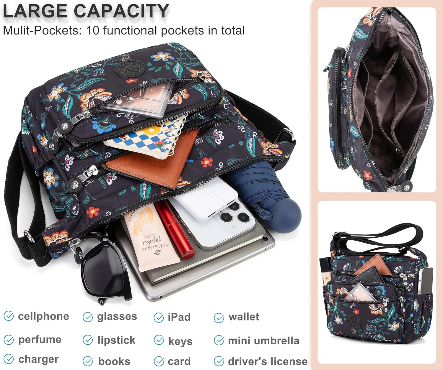 Women Shoulder Handbag Roomy Multiple Pockets Bag Ladies Crossbody Purse Tote Top Handle Satchel