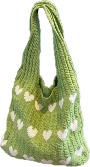Women Tote Bag Shoulder Bag Knitted Hand Bag Heart Pattern Top-Handle Bag Underarm Clutch for Daily Use or Work