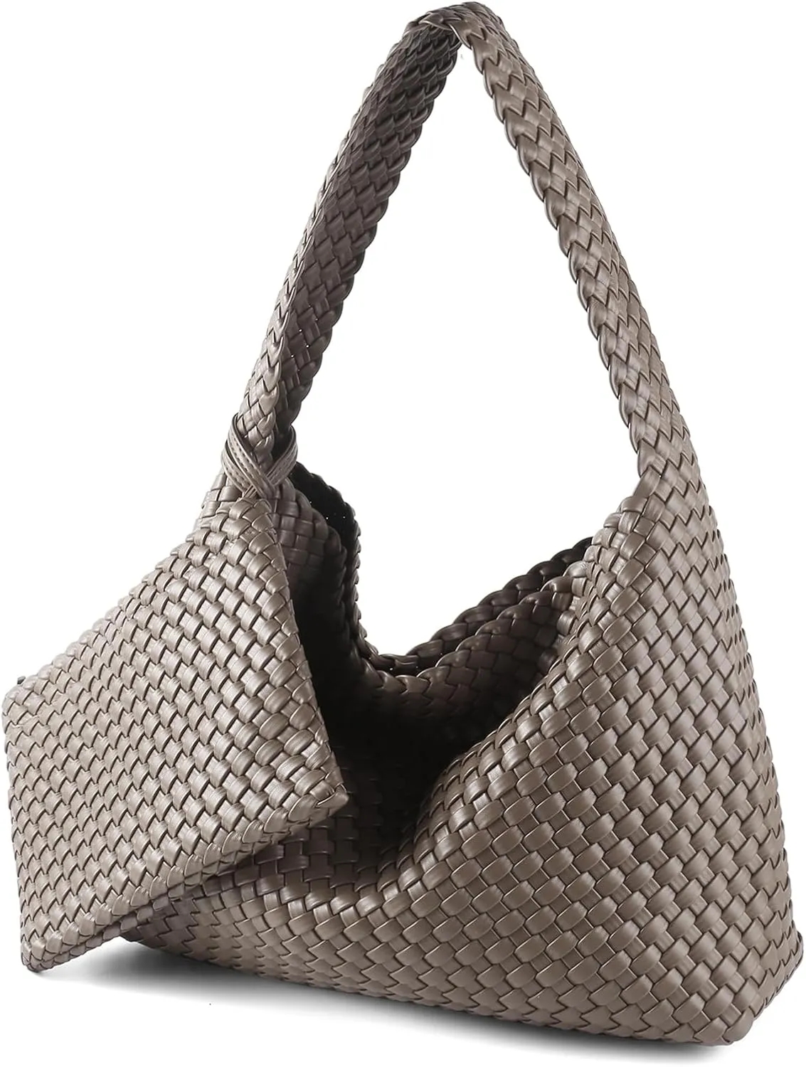Women Vegan Leather Hand-Woven Tote Handbag Fashion All-Match Underarm Bag with Purse Soft Summer Hobo Tote Bag