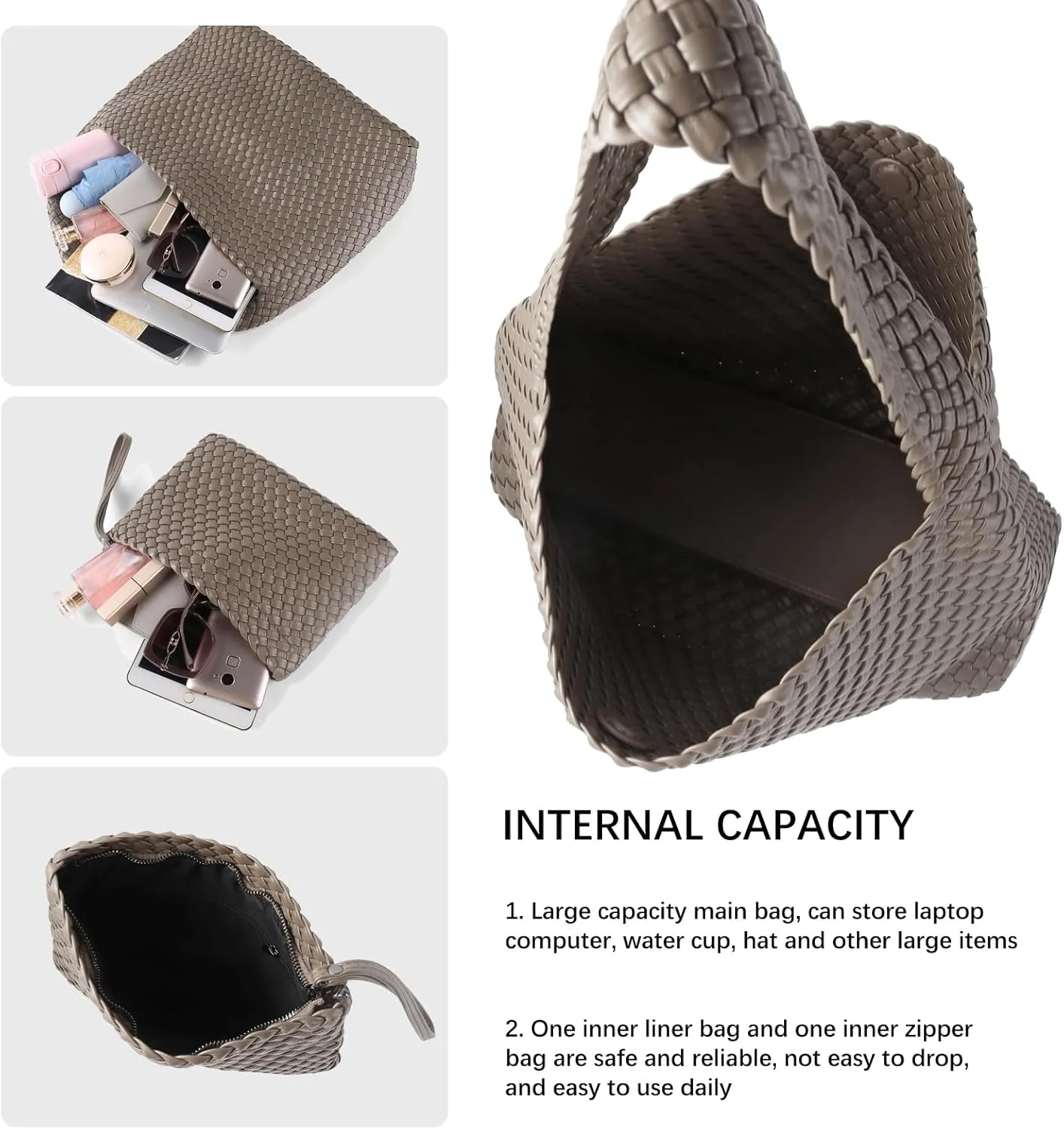 Women Vegan Leather Hand-Woven Tote Handbag Fashion All-Match Underarm Bag with Purse Soft Summer Hobo Tote Bag