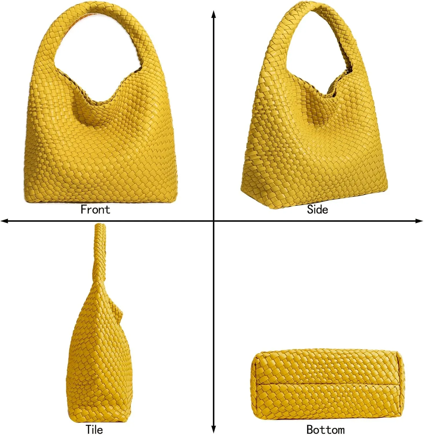 Women Vegan Leather Hand-Woven Tote Handbag Fashion Shoulder Top-handle Bag All-Match Underarm Bag with Purse