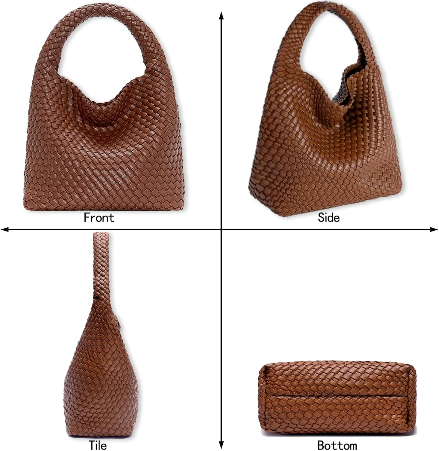 Women Vegan Leather Hand-Woven Tote Handbag Fashion Shoulder Top-handle Bag All-Match Underarm Bag with Purse