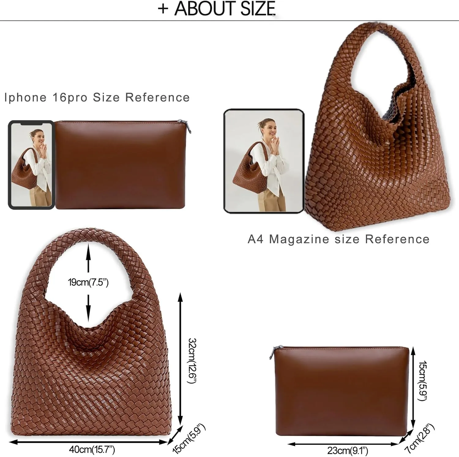 Women Vegan Leather Hand-Woven Tote Handbag Fashion Shoulder Top-handle Bag All-Match Underarm Bag with Purse
