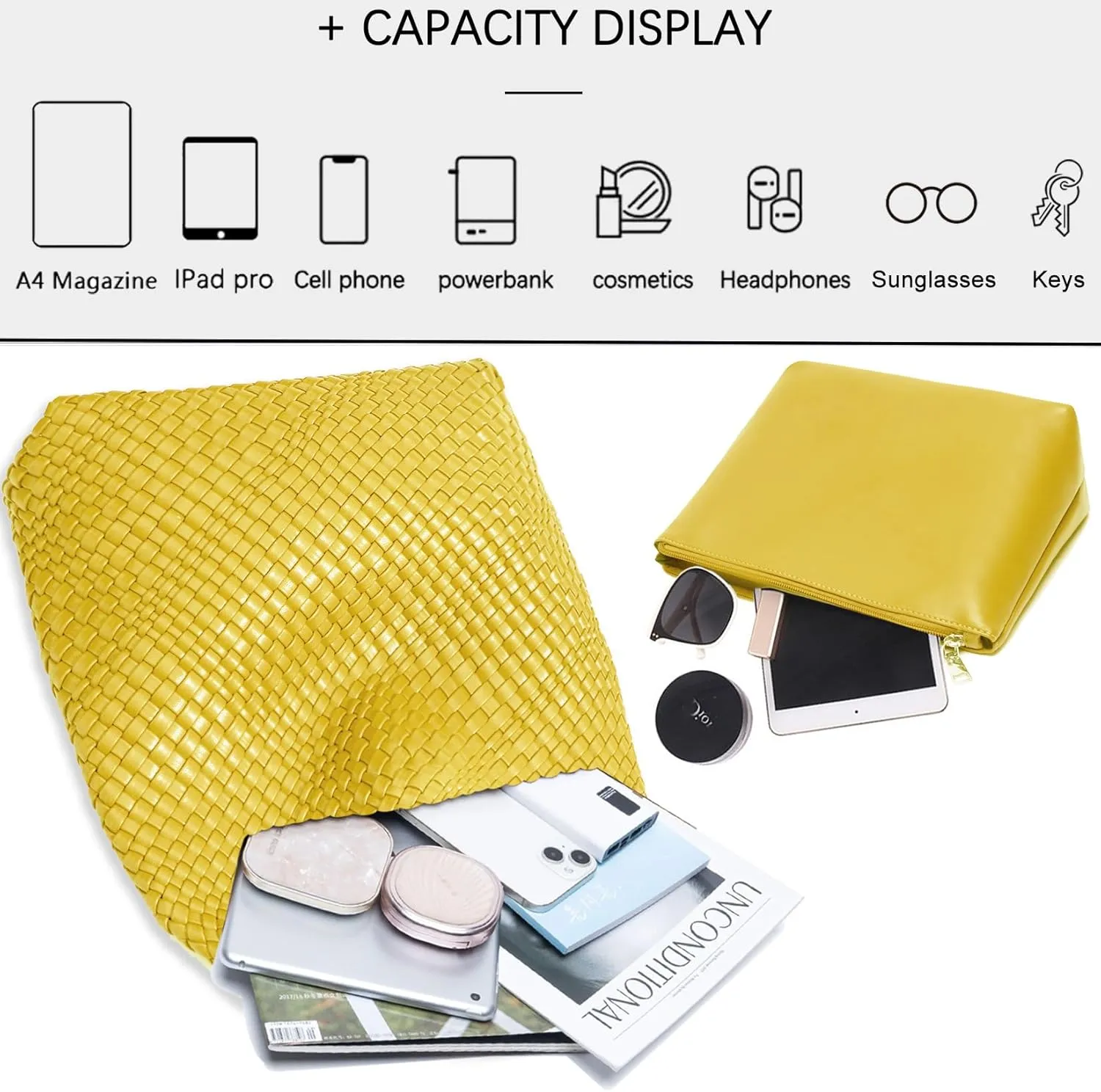 Women Vegan Leather Hand-Woven Tote Handbag Fashion Shoulder Top-handle Bag All-Match Underarm Bag with Purse