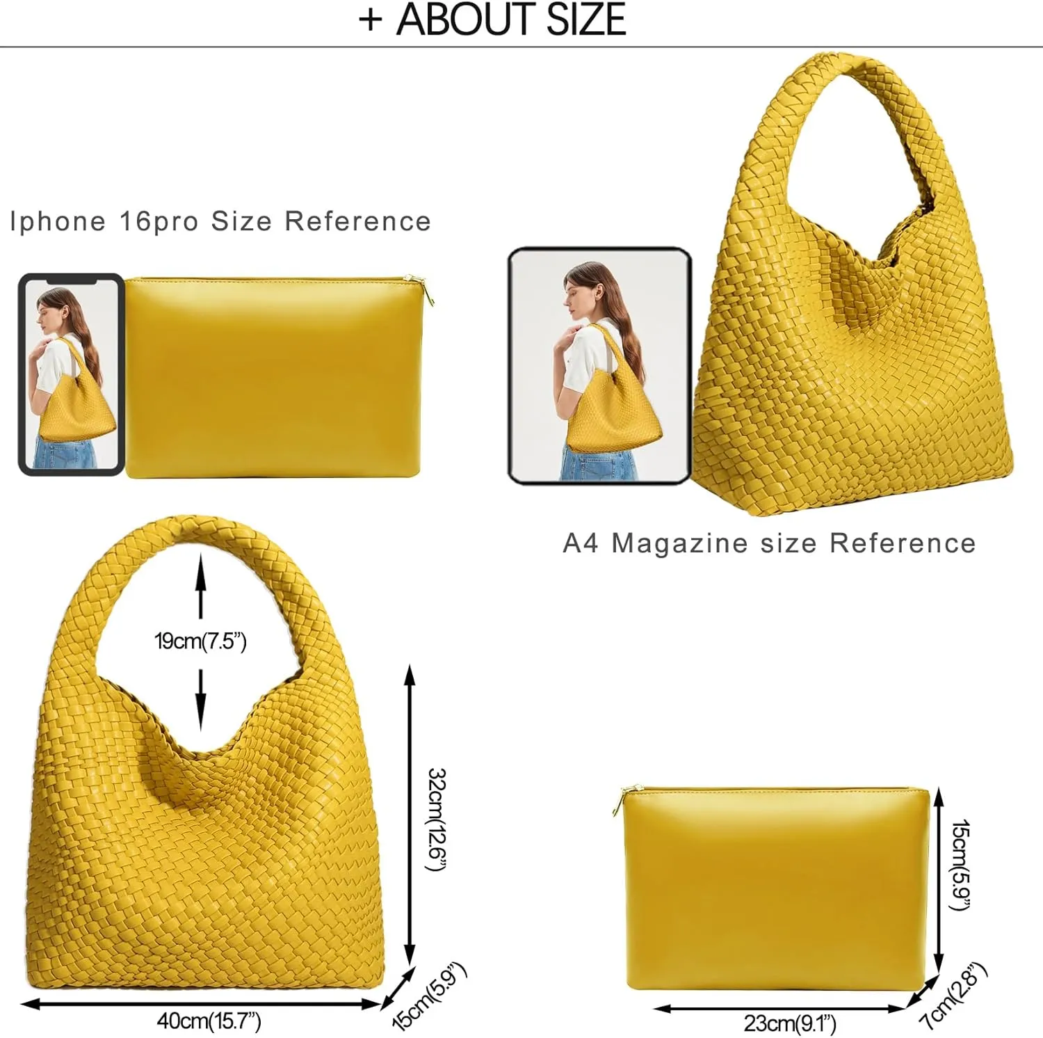 Women Vegan Leather Hand-Woven Tote Handbag Fashion Shoulder Top-handle Bag All-Match Underarm Bag with Purse