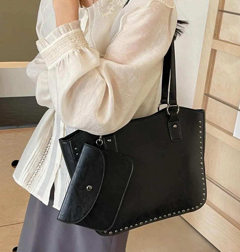 Women Vintage Tote Bag Purse Set Chic Shoulder Top Handle Handbag Faux Leather Hobo Bag