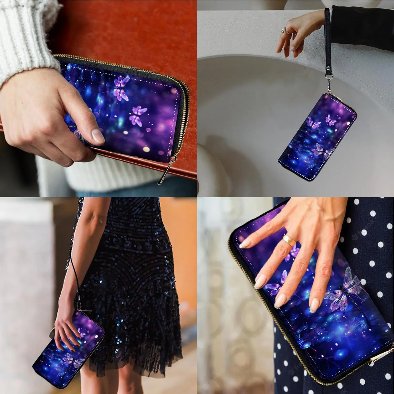 Women Wallets,Large Capacity Clutch Purse for Women Ladie Men Wallet Clearance Credit Card Holder PU Leather Handbag Clutch Purse-Purple Sparkfly