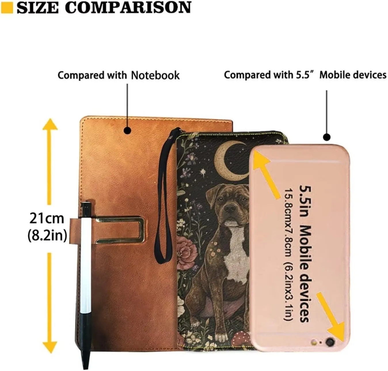 Women Wristlet Wallets Bull Terrier Dog Moon Floral Print Around Zipper Large Capacity Credit Card Clutch Leather Coin Long Purse