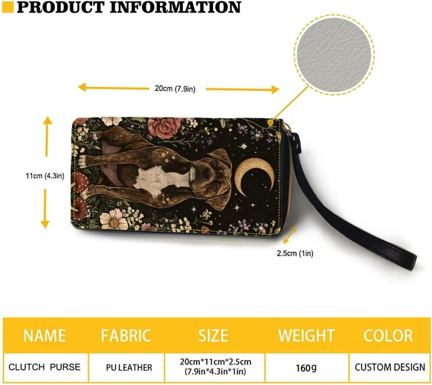 Women Wristlet Wallets Bull Terrier Dog Moon Floral Print Around Zipper Large Capacity Credit Card Clutch Leather Coin Long Purse