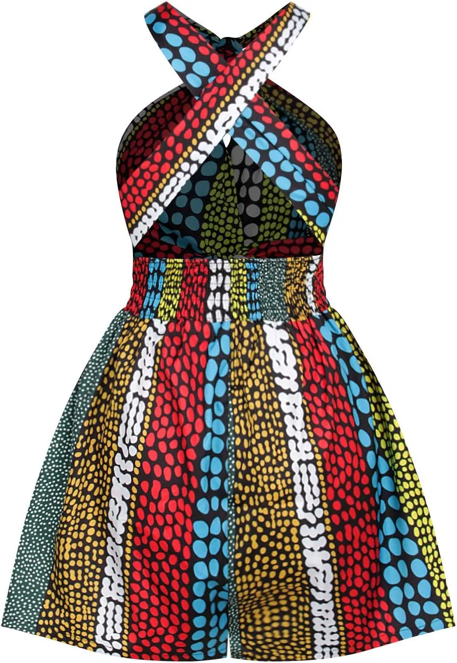 Women's African Clothing Print Jumpsuit Multiple Wear Wide Leg Short Pants